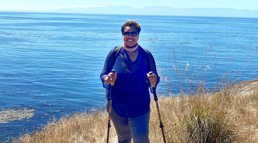 Dr. Kimberly Bell hiking in the Pacific Northwest