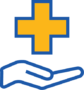 Hand holding cross implying healthcare icon
